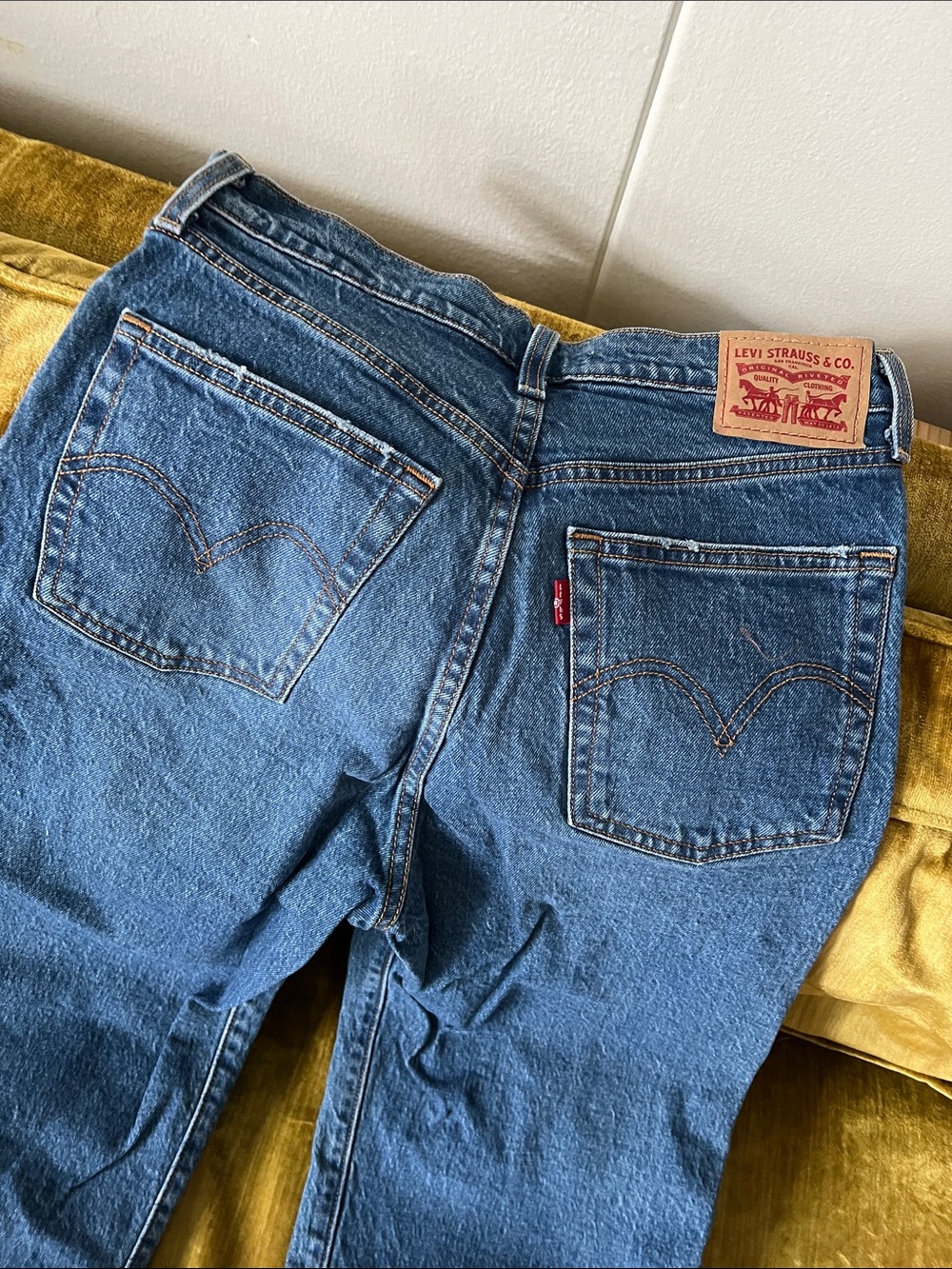 Levi's Ribcage Straight Blue High-Rise Jeans with Raw Hem Women’s size 28 - Picture 8 of 11